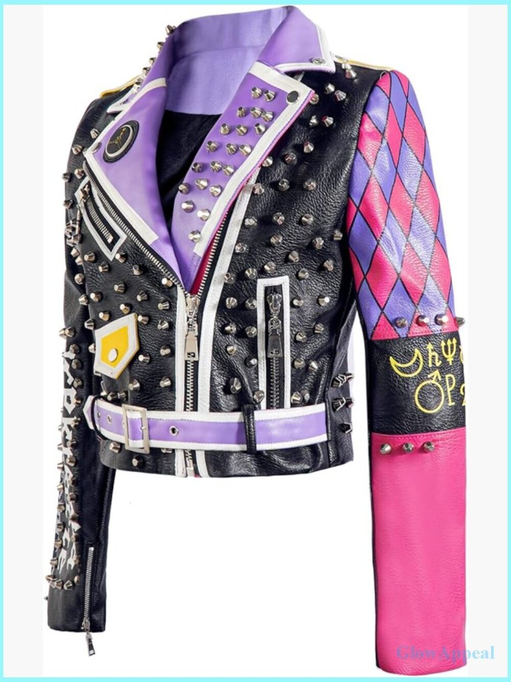 Faux Leather Studded Biker Jacket Punk Moto Coat Long Sleeve Slim Fit